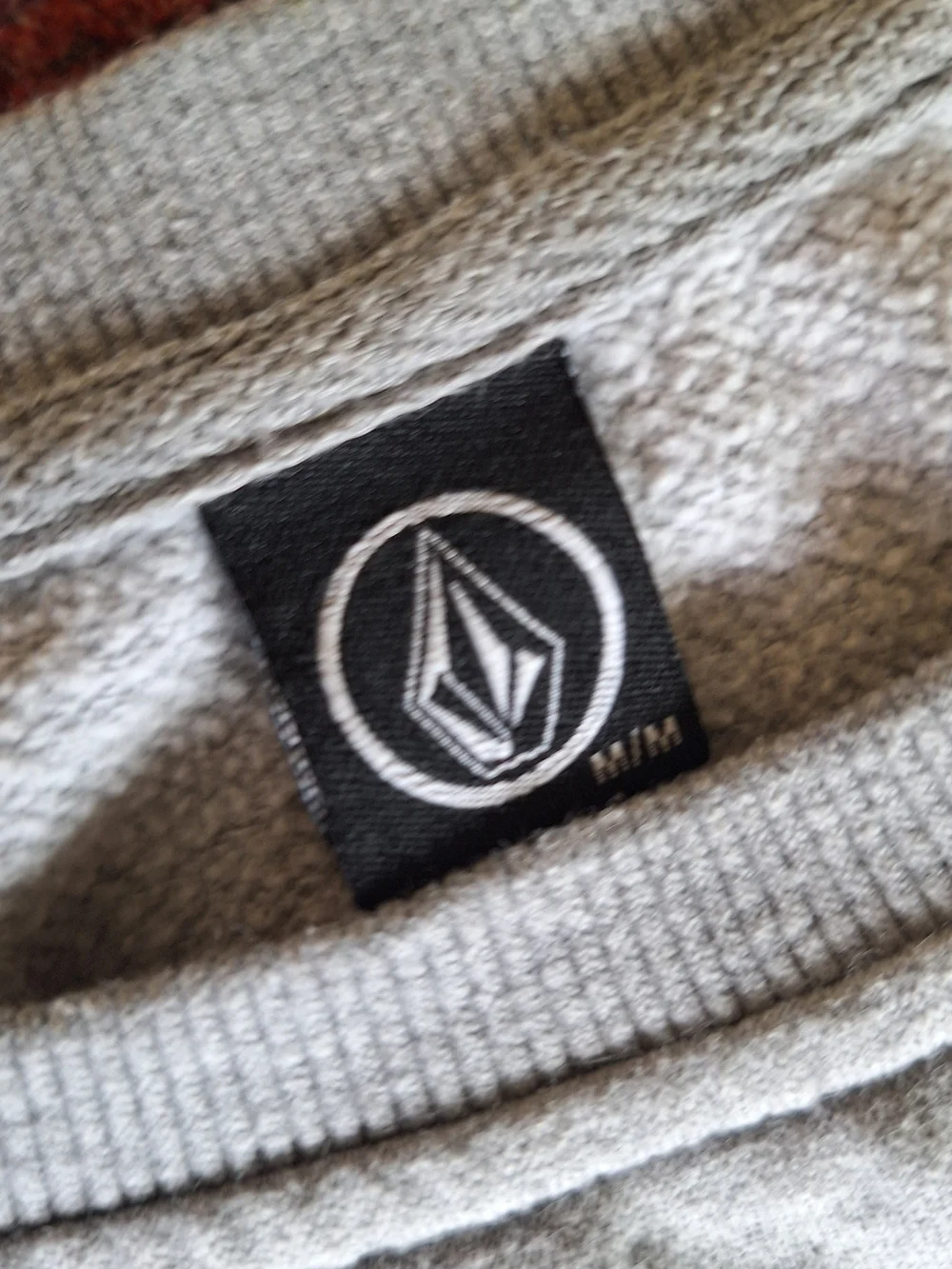 Volcom Grey Crewneck Sweater with Teal & Black Aztec Stripe
